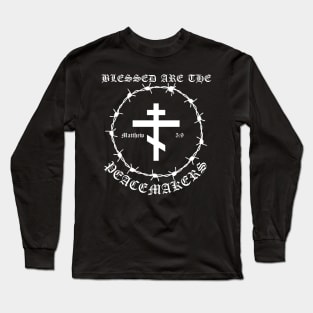 Blessed Are The Peacemakers Matthew 5:9 Orthodox Cross Barbed Wire Punk Pocket Long Sleeve T-Shirt